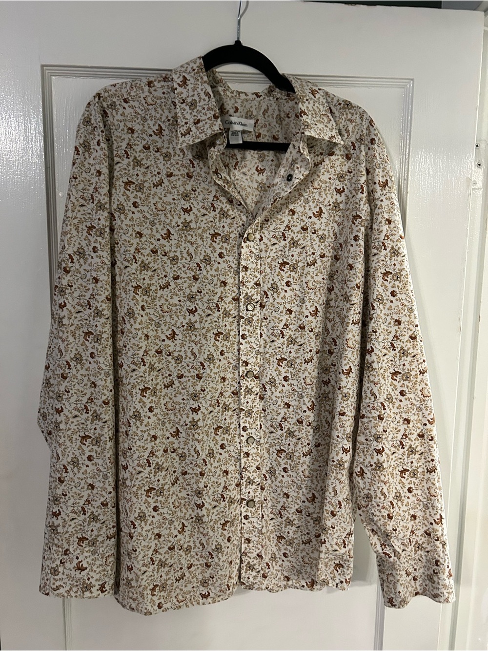 Calvin Klein Cream Button-Down Shirt with Brown Floral Print